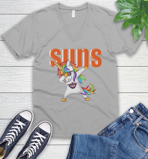 Phoenix Suns NBA Basketball Funny Unicorn Dabbing Sports V-Neck T-Shirt 4