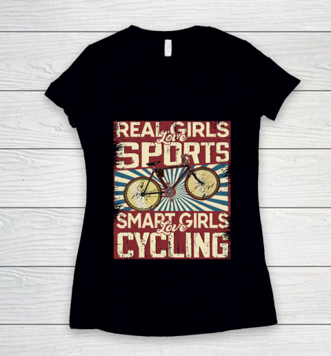 Real girls love sports smart girls love Cycling Women's V-Neck T-Shirt