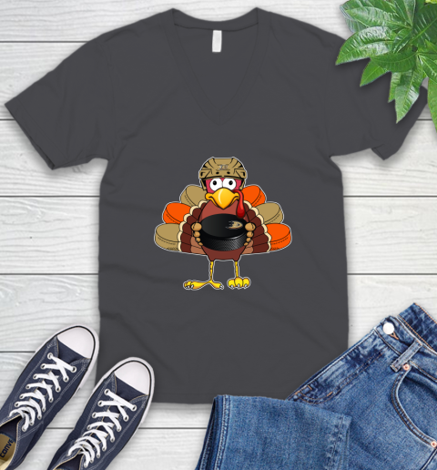 Anaheim Ducks Turkey Thanksgiving Day V-Neck T-Shirt 5