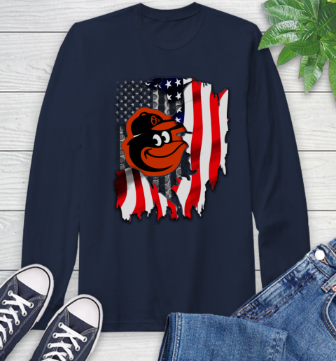 Baltimore Orioles MLB Baseball American Flag Long Sleeve T-Shirt 3