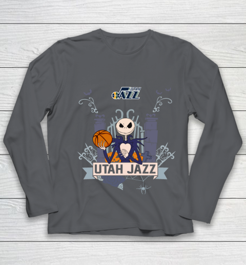 NBA Utah Jazz Basketball Jack Skellington Halloween Youth Long Sleeve 6