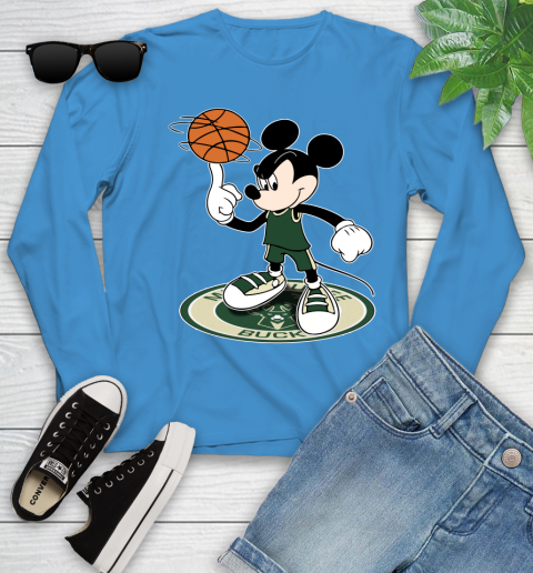 NBA Basketball Milwaukee Bucks Cheerful Mickey Disney Shirt Youth Long Sleeve 7