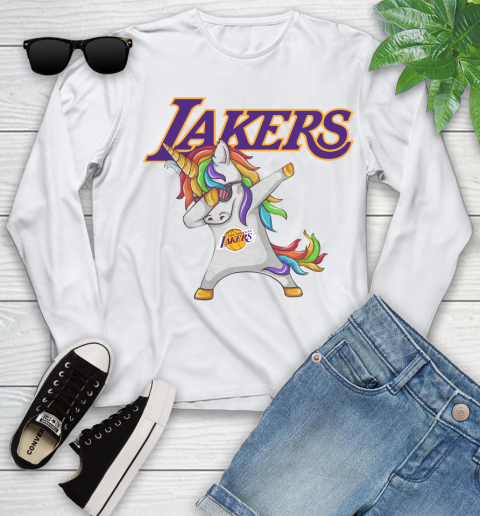 Los Angeles Lakers NBA Basketball Funny Unicorn Dabbing Sports Youth Long Sleeve