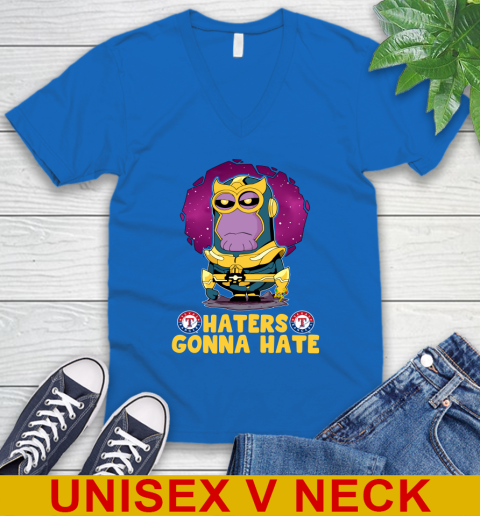 MLB Baseball Texas Rangers Haters Gonna Hate Thanos Minion Marvel Shirt V-Neck T-Shirt - Image 7