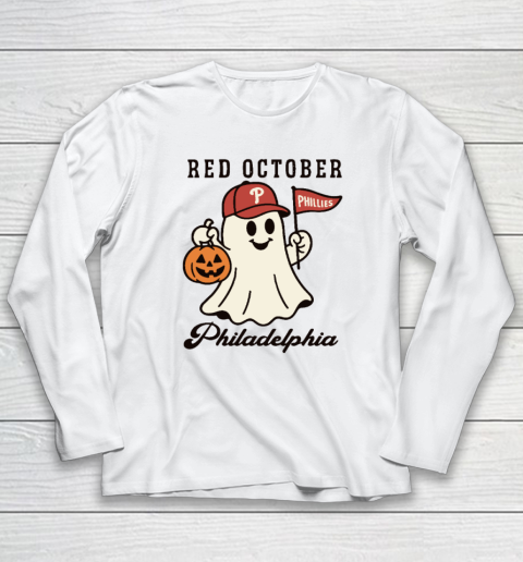 Red October Philadelphia Phillies Halloween Ghost Long Sleeve T-Shirt