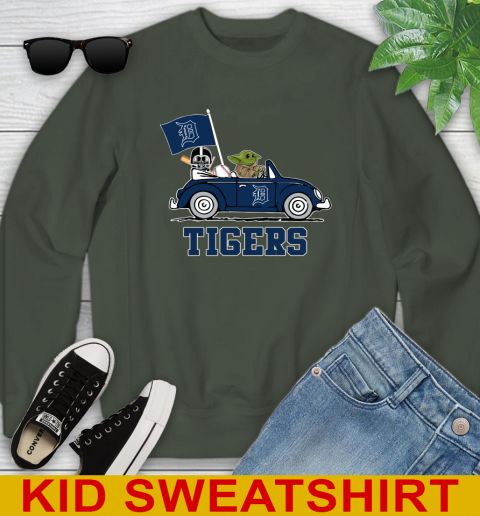 MLB Baseball Detroit Tigers Darth Vader Baby Yoda Driving Star Wars Shirt Youth Sweatshirt - Image 10