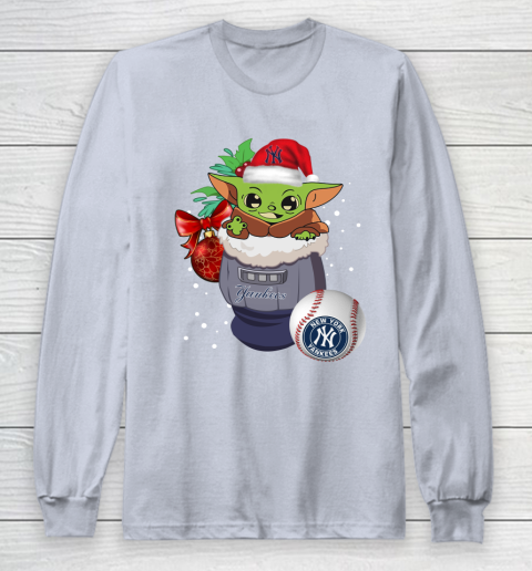 New York Yankees Christmas Baby Yoda Star Wars Funny Happy MLB Long Sleeve T-Shirt 6