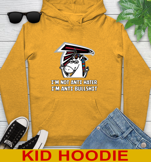 Atlanta Falcons NFL Football Unicorn I'm Not Anti Hater I'm Anti Bullshit Youth Hoodie 3