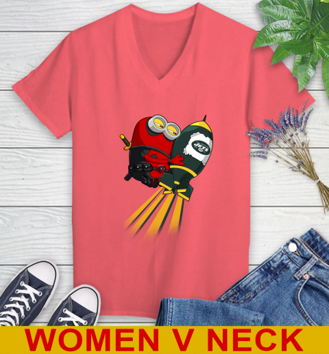 NFL Football New York Jets Deadpool Minion Marvel Shirt Women's V-Neck T-Shirt 6