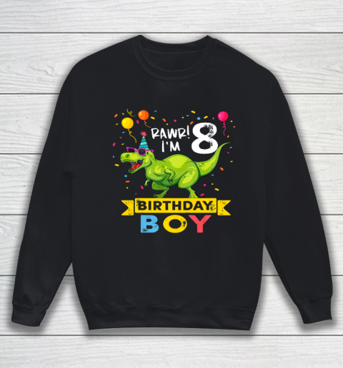 Kids 8 Year Old Shirt 2nd Birthday Boy T Rex Dinosaur Sweatshirt