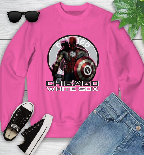 MLB Captain America Thor Spider Man Hawkeye Avengers Endgame Baseball Chicago White Sox Youth Sweatshirt 7
