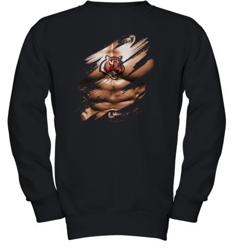 NFL Logo 3D Art Chest Cincinnati Bengals Tattoo Youth Sweatshirt - Rookbrand