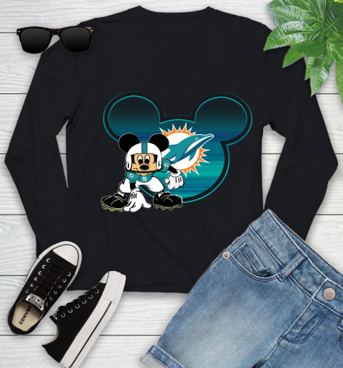 NFL Miami Dolphins Mickey Mouse Disney Football T Shirt Youth Long Sleeve 2