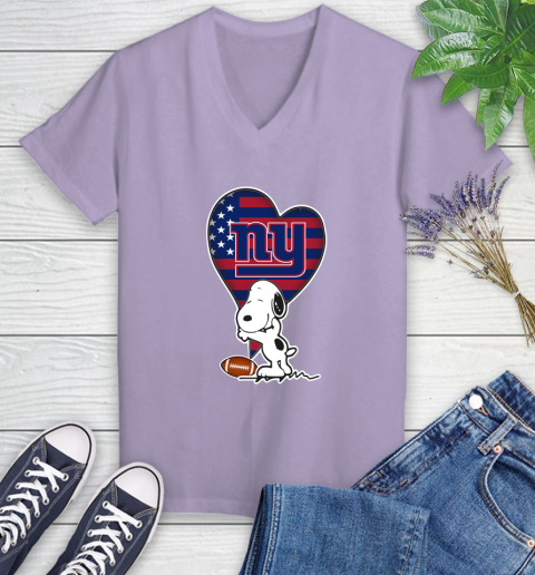 New York Giants NFL Football The Peanuts Movie Adorable Snoopy Women's V-Neck T-Shirt 14