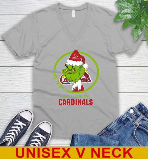 St.Louis Cardinals MLB Christmas Grinch I Hate People But I Love My Favorite Baseball Team V-Neck T-Shirt 4