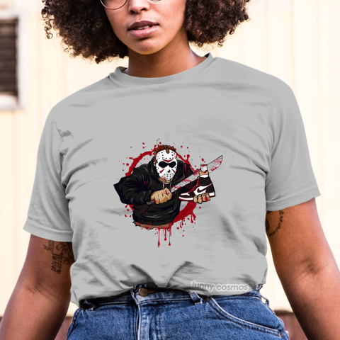 Air Jordan 1 Bloodline Matching Sneaker Tshirt Jason Voorhees Black and White Jordan Tshirt