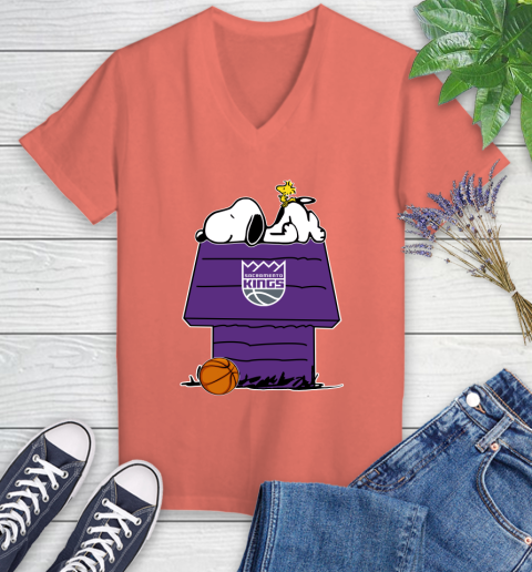 Sacramento Kings NBA Basketball Snoopy Woodstock The Peanuts Movie Women's V-Neck T-Shirt 6