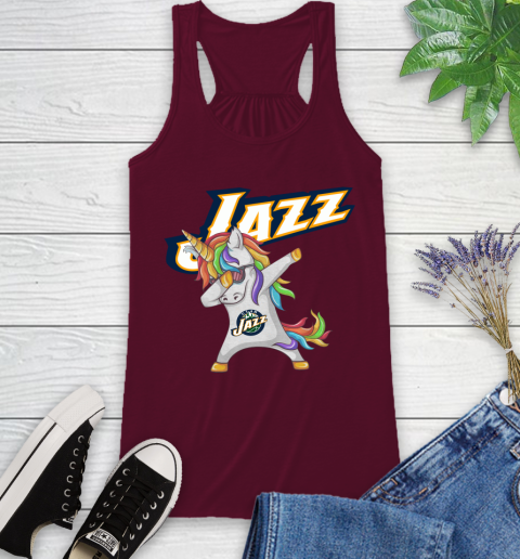 Utah Jazz NBA Basketball Funny Unicorn Dabbing Sports Racerback Tank 3