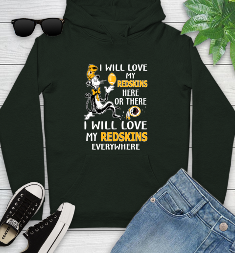 NFL Football Washington Redskins I Will Love My Redskins Everywhere Dr Seuss Shirt Youth Hoodie 12