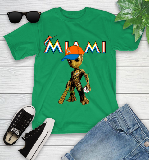 MLB Miami Marlins Groot Guardians Of The Galaxy Baseball Youth T-Shirt 6