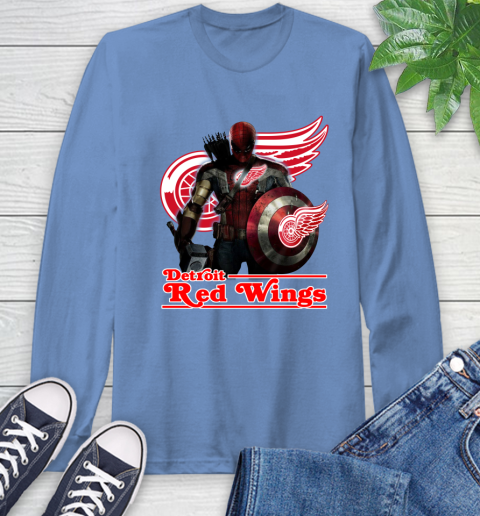 NHL Captain America Thor Spider Man Hawkeye Avengers Endgame Hockey Detroit Red Wings Long Sleeve T-Shirt 11