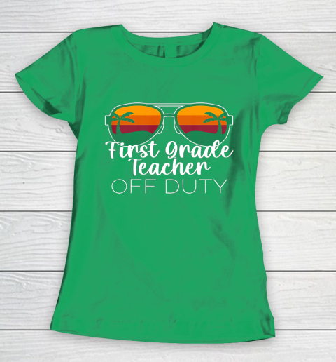 1st Grade Teacher Off Duty Sunglasses Beach Sunset Women's T-Shirt 5
