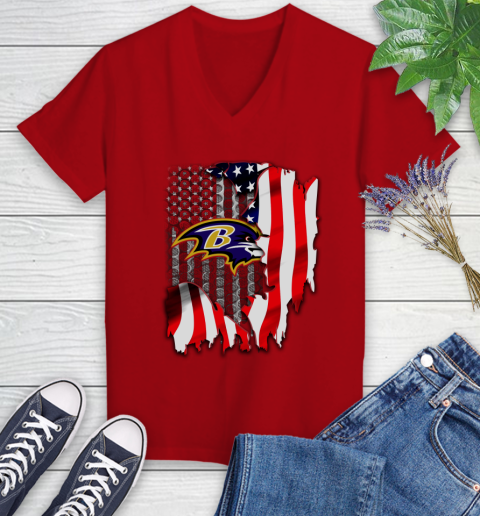 Baltimore Ravens NFL Football American Flag Women's V-Neck T-Shirt 12 Baltimore Ravens NFL Football American Flag Women's V-Neck T-Shirt - Image 12