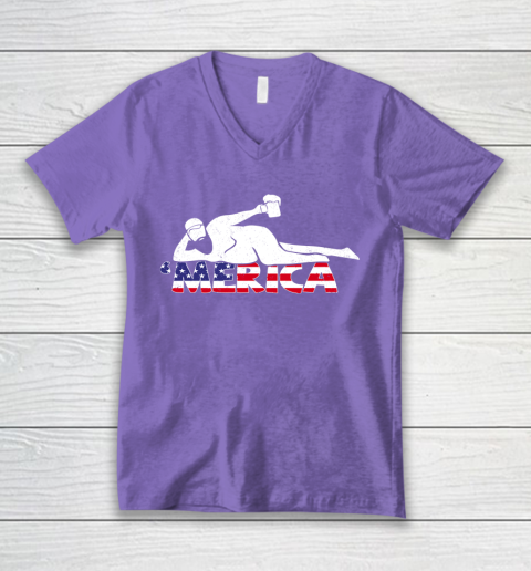 Beer Lover Funny Shirt Mens 4th Of July Merica Fat Party Funny Drinking Adult Joke V-Neck T-Shirt 8