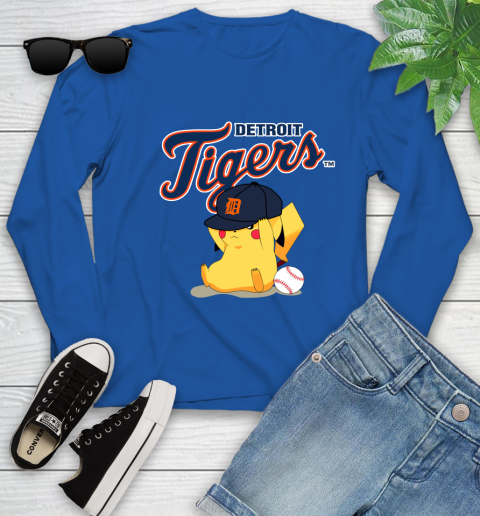 MLB Pikachu Baseball Sports Detroit Tigers Youth Long Sleeve 9