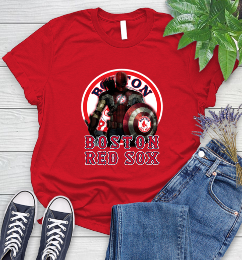 MLB Captain America Thor Spider Man Hawkeye Avengers Endgame Baseball Boston Red Sox Women's T-Shirt 9