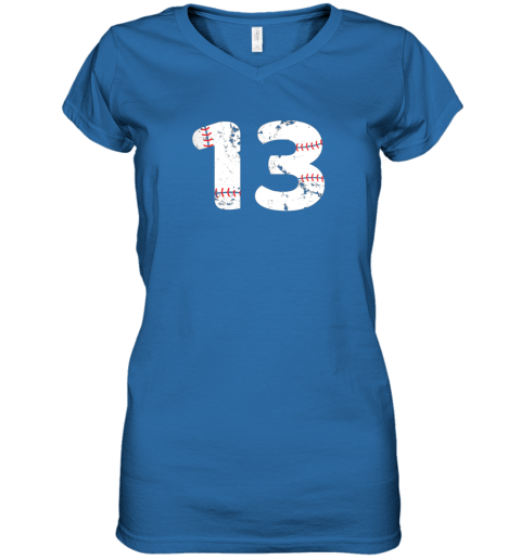 yoln number 13 baseball vintage distressed team women v neck t shirt 39 front royal