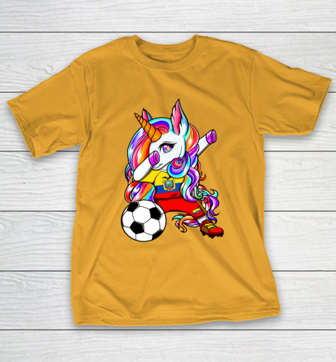 Dabbing Unicorn Ecuador Soccer Fans Jersey Flag Football T-Shirt 3