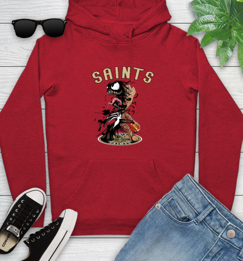 NFL New Orleans Saints Football Venom Groot Guardians Of The Galaxy Youth Hoodie 11