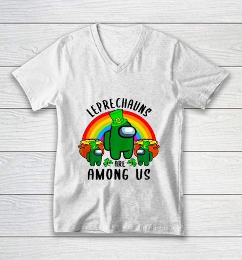 St Patrick s Day A mong Of Us Leprechauns Are A mong Of Us V-Neck T-Shirt