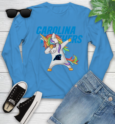 Carolina Panthers NFL Football Funny Unicorn Dabbing Sports Youth Long Sleeve 7