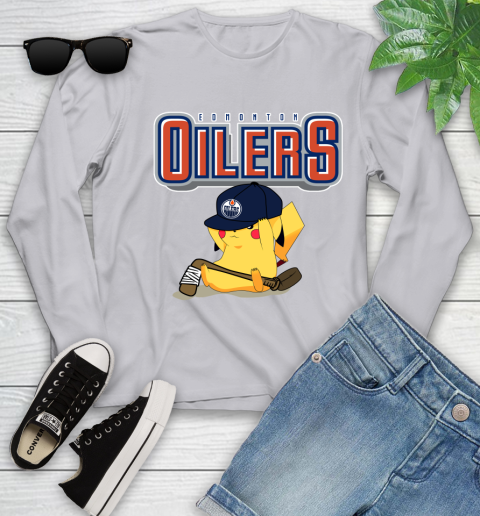 NHL Pikachu Hockey Sports Edmonton Oilers Youth Long Sleeve 5