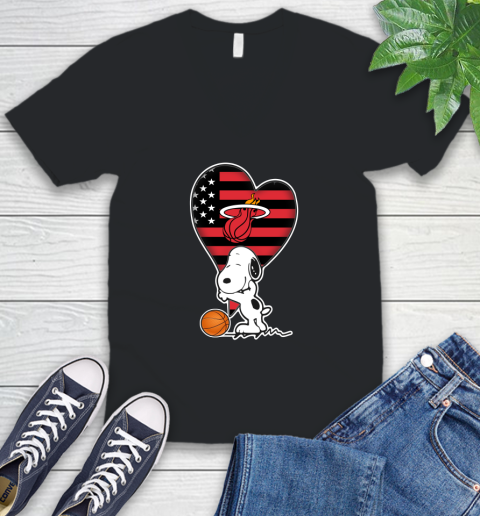 Miami Heat NBA Basketball The Peanuts Movie Adorable Snoopy V-Neck T-Shirt 2