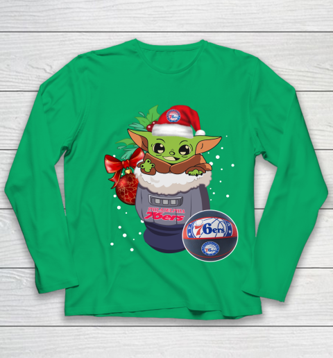 Philadelphia 76ers Christmas Baby Yoda Star Wars Funny Happy NBA Youth Long Sleeve 6