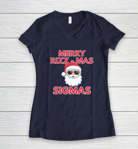 Merry Rizz Mas Sigmas Gen Alpha Middle School Christmas Women's V-Neck T-Shirt 7