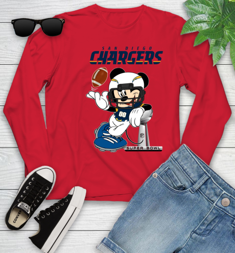 NFL San diego chargers Mickey Mouse Disney Super Bowl Football T Shirt Youth Long Sleeve 11