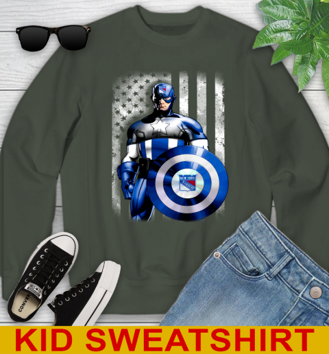 New York Rangers NHL Hockey Captain America Marvel Avengers American Flag Shirt Youth Sweatshirt 8