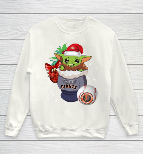 San Francisco Giants Christmas Baby Yoda Star Wars Funny Happy MLB Youth Sweatshirt 2
