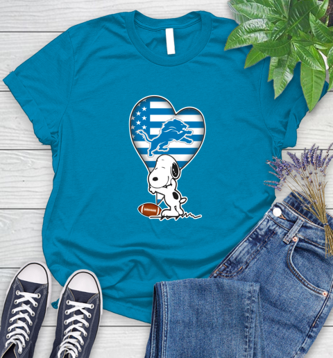 Detroit Lions NFL Football The Peanuts Movie Adorable Snoopy Women's T-Shirt 7