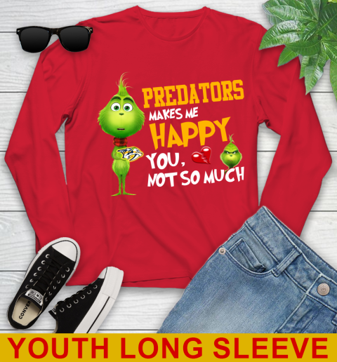 NHL Nashville Predators Makes Me Happy You Not So Much Grinch Hockey Sports Youth Long Sleeve 11
