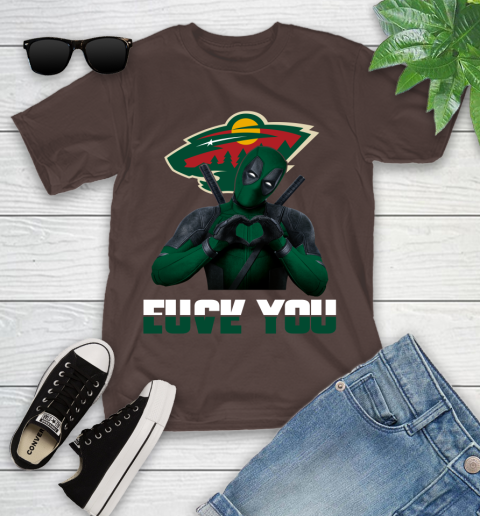 NHL Minnesota Wild Deadpool Love You Fuck You Hockey Sports Youth T-Shirt 7