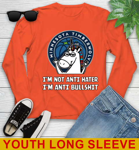 Minnesota Timberwolves NBA Basketball Unicorn I'm Not Anti Hater I'm Anti Bullshit Youth Long Sleeve 4