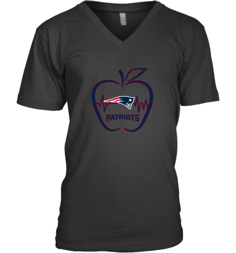Apple Heartbeat Teacher Symbol New England Patriots V-Neck T-Shirt