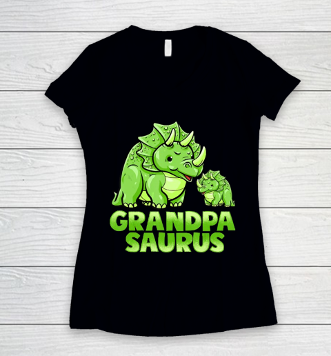 Grandpa Funny Gift Apparel  Grandpa Saurus Dinosaur Funny Grandpasaur Women's V-Neck T-Shirt