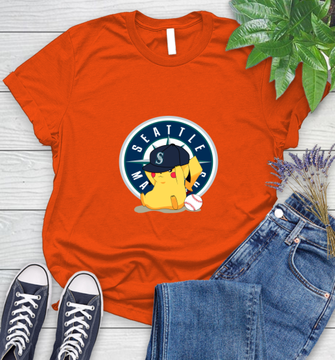 MLB Pikachu Baseball Sports Seattle Mariners Women's T-Shirt 4