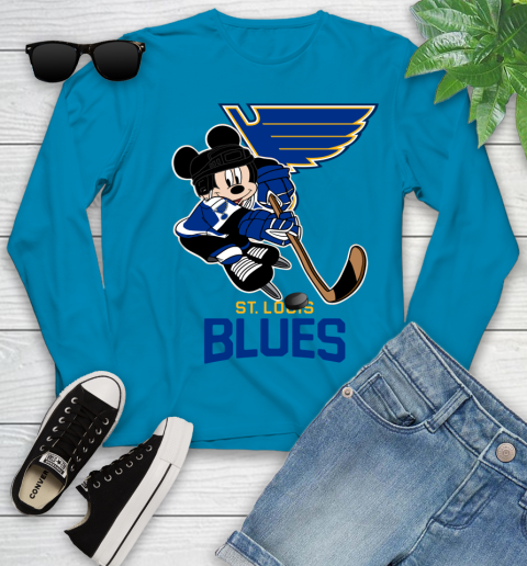 NHL St.Louis Blues Mickey Mouse Disney Hockey T Shirt Youth Long Sleeve 7